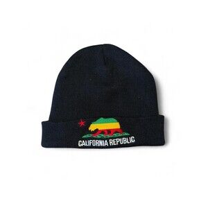 Rasta California Republic Embroidered Beanie | Black Cuffed Knit Cap